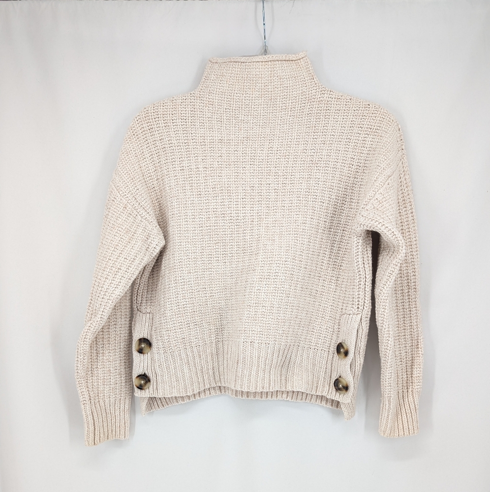 Madewell Cream Mock neck Sweater with Button Accents Wool Blend Semi Crop Medium